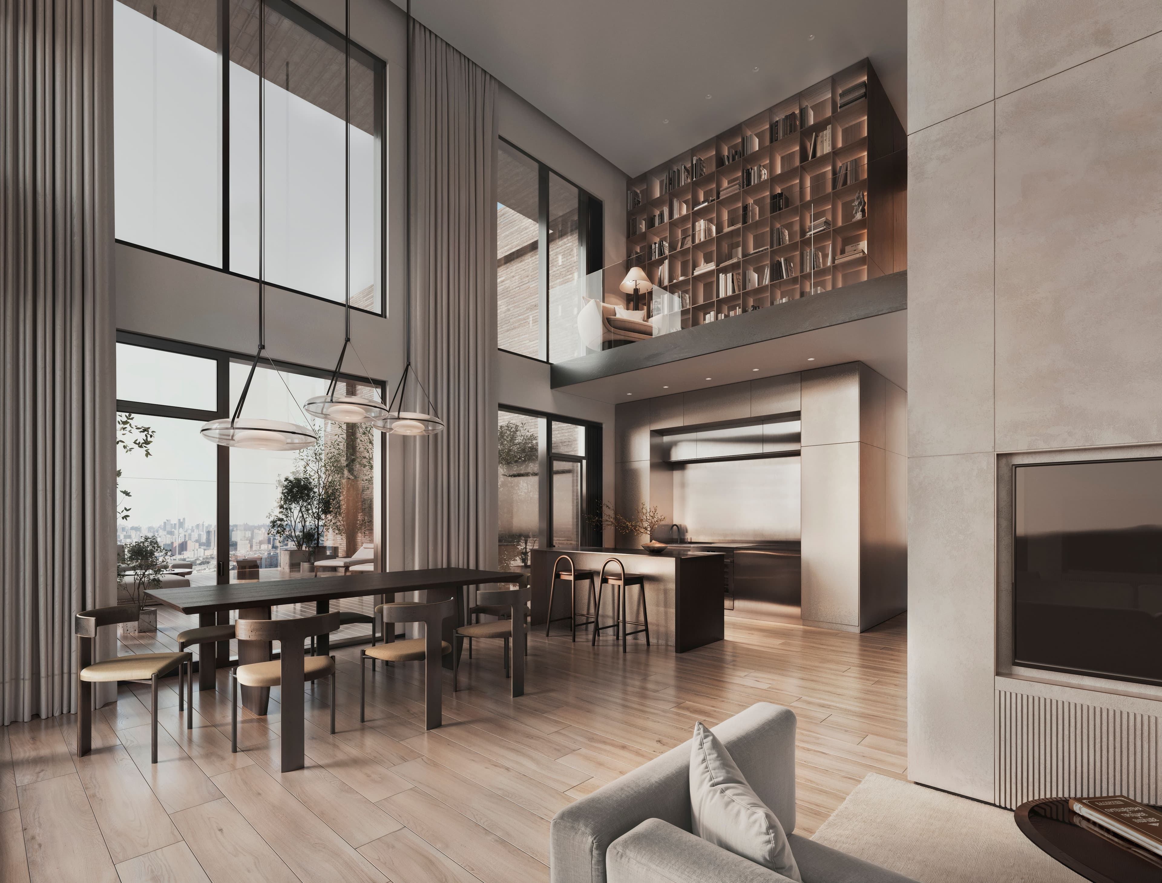 Кухня-гостиная в башне А в двухур квартире ракурс 1